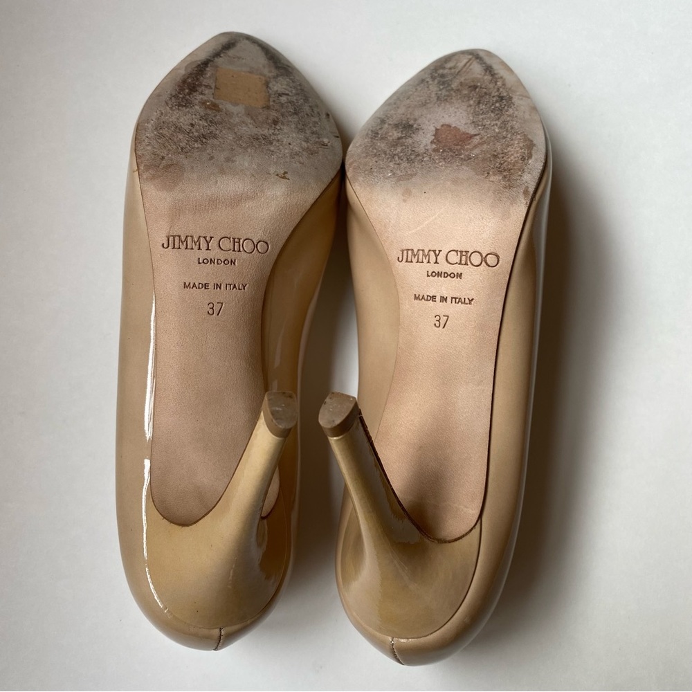 Nude Patent Leather Tapered Round Toe Vikki Pumps - Picture 13 of 13